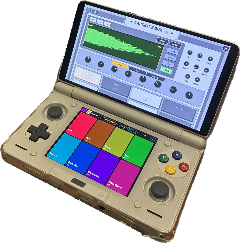 Dawcade drum pads on a handheld